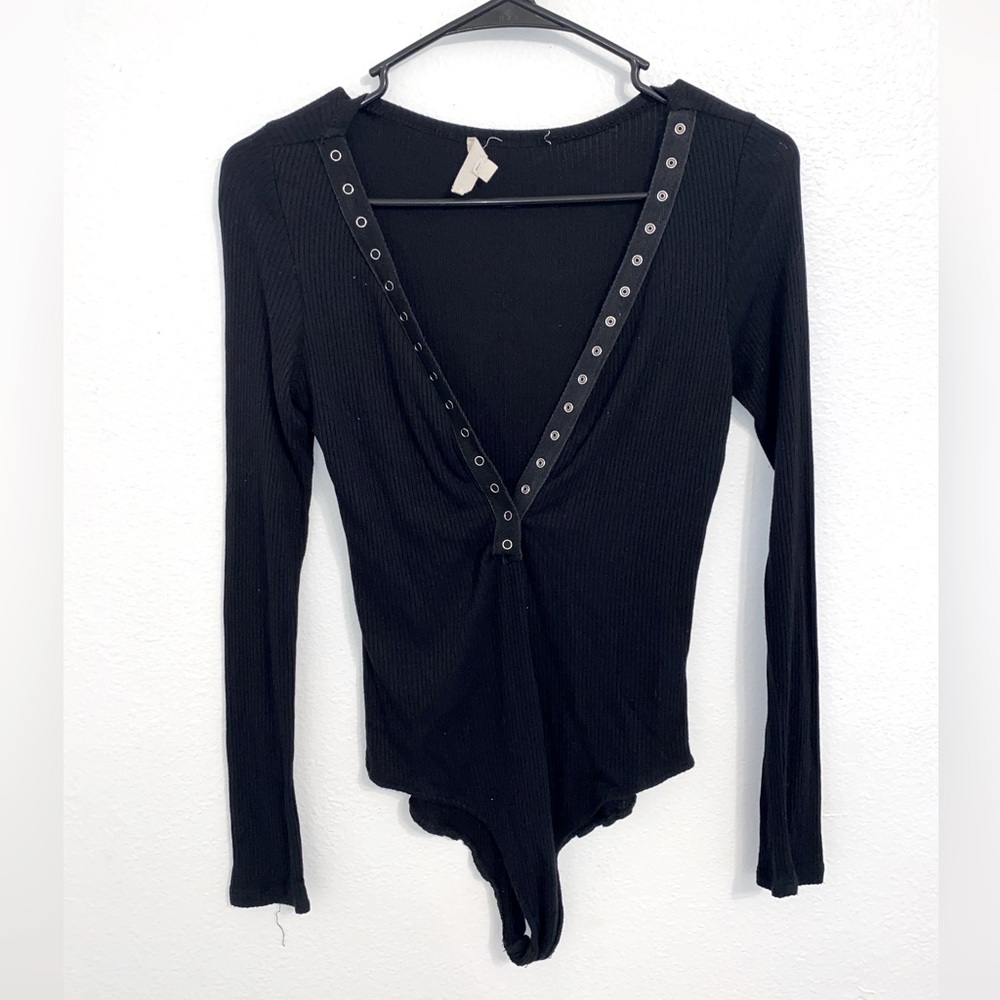 Long Sleeve Black Button Up Bodysuit
